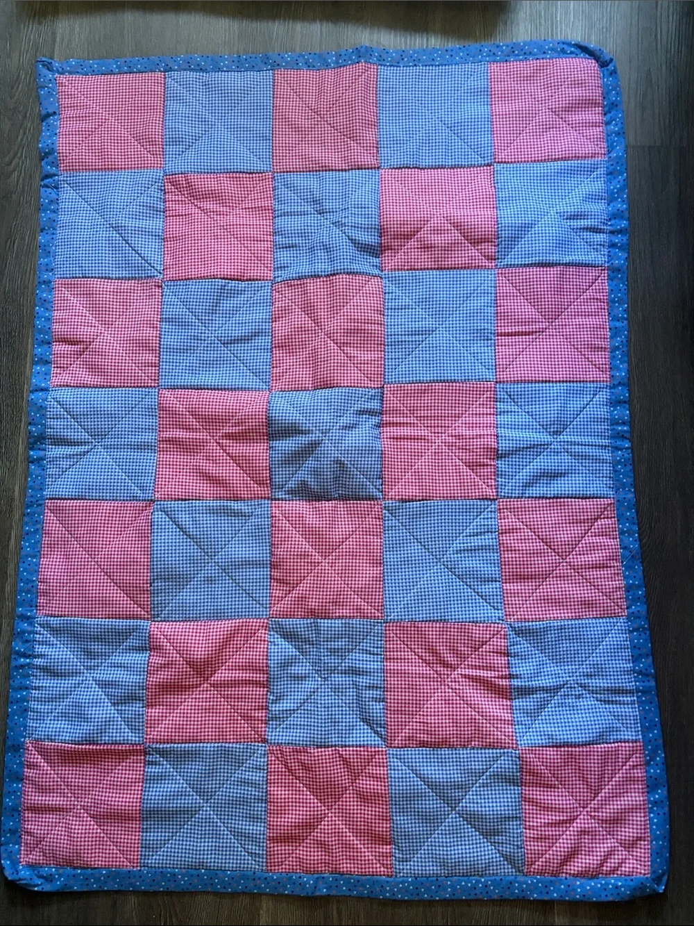Handmade Patchwork Baby Quilt in Pink and Light Blue